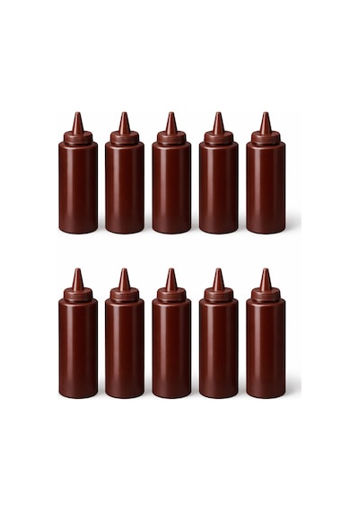 Sosluk Sıkma Şişesi 10 Adet 750 Ml Bpa Free Barbekü/çikolata Sos Şişesi Endüstriyel Kullanım Kahverengi