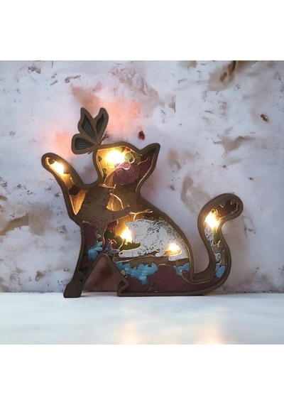 Dekoratif 3d Kedi Figürlü Işıklı Masa Süsü Biblo