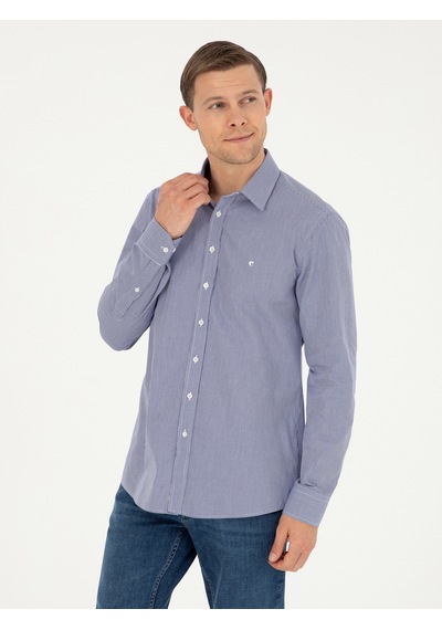 Cacharel Lacivert Slim Fit Pamuklu Çizgili Gömlek Cacharel Lacivert Slim Fit Pamuklu Çizgili Gömlek
