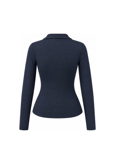 Mixray 2246 Kadın Polo Yaka Düğmeli Uzun Kollu Slim Fit Bluz Lacivert