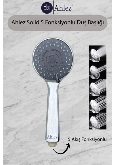 Solid 5 Fonksiyonlu Duş Başlığı + Pvc Duş Hortumu + Mafsal Duş Takımı Duş Seti Duş Seti Plastik Tr İ Renkli