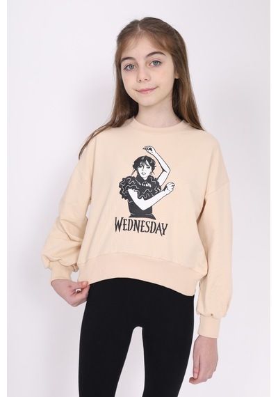 Toontoy Kids Toontoy Kız Çocuk Baskılı Sweatshirt Bej