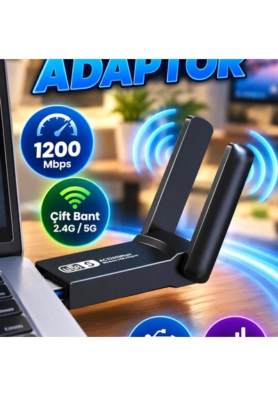 Ultratekno Dual Band Usb 3.0 Wifi Adaptör Çift Antenli 1200 Mbps Kablosuz Ağ Alıcısı