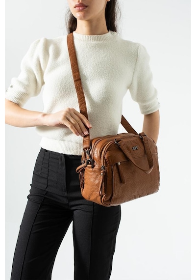Baginn Retro Vegan Deri Günlük Kadın Postacı Çanta Çapraz Askılı Omuz Çantası Yıkama Suni Deri 27 23 Cm Taba