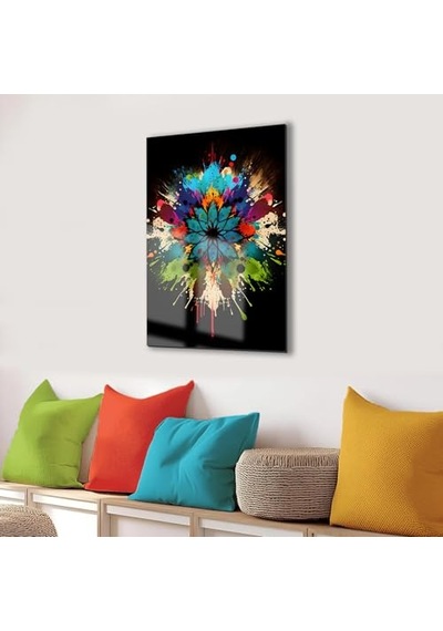 Modern Dekoratif Tablo, Cam Görünümlü, Yapışkanlı, Kolay Montaj, Uv Baskılı Mandala Desenli 40 X 60 Cm