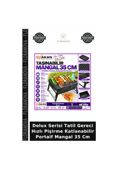 Delux Serisi Tatil Gereci Hızlı Pişirme Katlanabilir Portaif Mangal 35 Cm Çok Renkli