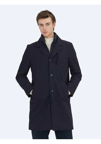 Kip Lacivert Regular Fit Kruvaze Yaka Casual Dokuma Pardesü Lacivert