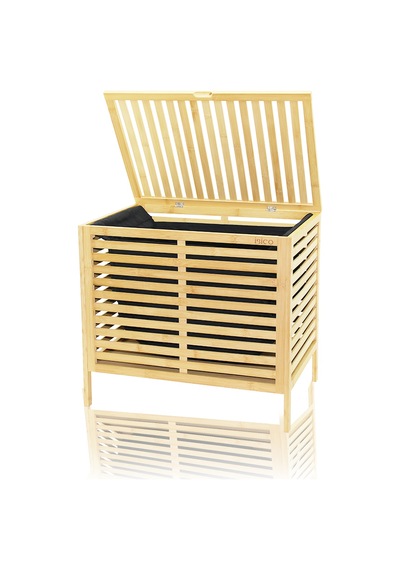 Buradabulabilirsin Kalın Bambu Çamaşır Sepeti 50x38x55 Cm Kumaş Torbalı Bbz