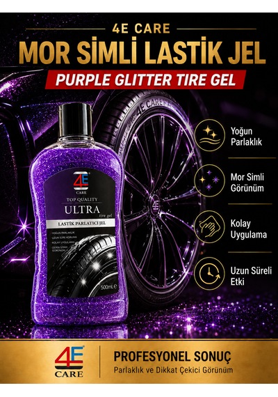 4e Care Ultra Lastik Parlatıcı Jel Mor Simli & Lastik Süngeri li