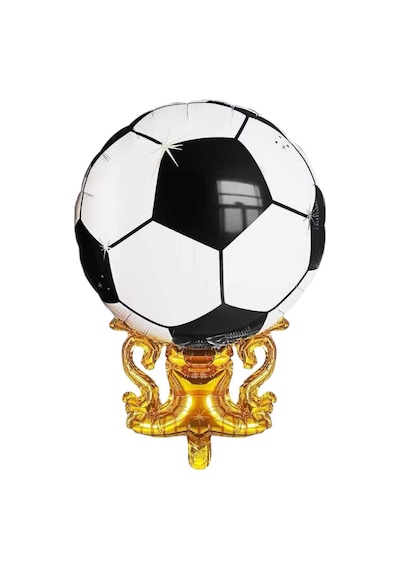 Futbol Topu Ve Kupa Şeklinde Folyo Balon 76,5x51 Cm Gold Siyah Şampiyonluk Balonu Siyah - Beyaz