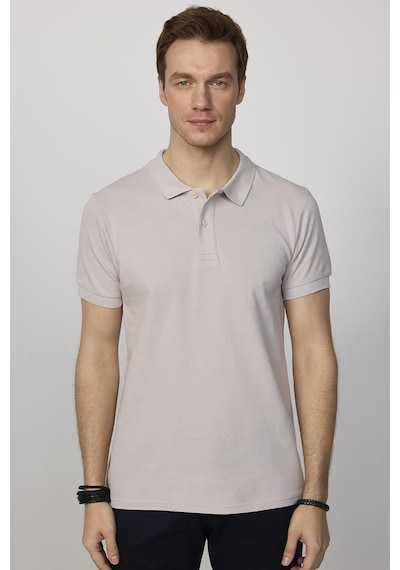 Tudors Erkek Slim Fit Dar Kesim Pamuklu Yumuşak Dokulu Serin Tutan Kumaş Düz Pike Gri Polo Yaka Tişört-30766-Gri