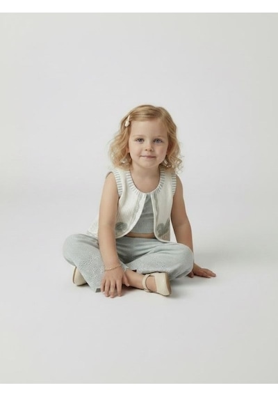 Zekids Kız Çocuk Yelek Crop Pantolon Üçlü Tasarım Takım-17243 Çok Renkli