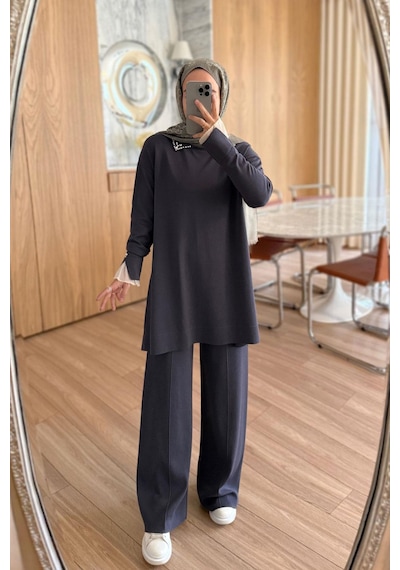 Ka Hijab Kolu Tüllü Merserize Takım - Füme