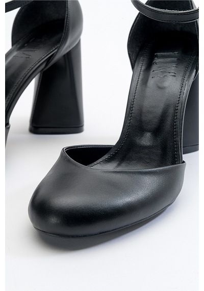Luvishoes Oslo Siyah Cilt Kadın Topuklu Ayakkabı Sıyah Cılt