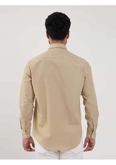 Dufy Camel Erkek Regular Fit Düz Brent Düğmeli Yaka Uzun Kol Gömlek - 102274-camel Camel