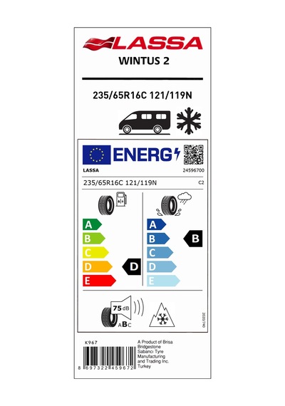 Lassa 235/65R16 121/119N 12Kat M+S Wıntus2 D-B-75 Kış Lastiği 2025