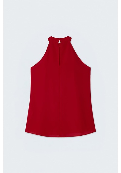 Sateen Halter Yaka Bluz - Kırmızı-137733