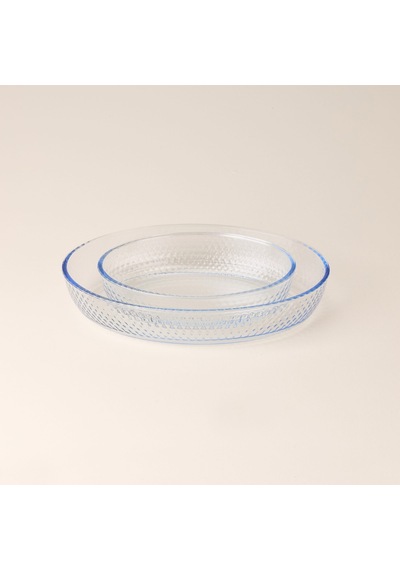 Kitchen Junto 2'li Petek Desenli Oval Fırın Kabı Seti - Şeffaf Çok Renkli