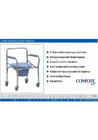 Comfort Plus Ky696 Tekerlekli Klozet Yükseltici Sandalye Kovalı