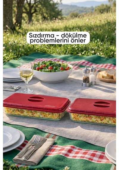 2'li Kırmızı Renk Dikdörtgen Borcam Kapağı Sızdırmaz Ve Dayanıklı Plastik Malzemeli Gıda Kapağı Diğer