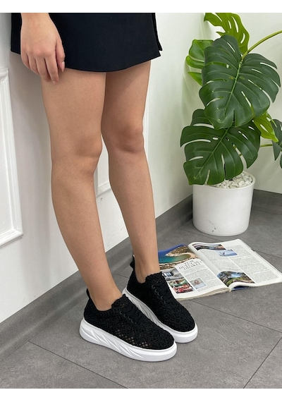 Erva'nın Butiği Siyah Dantel Lace Bağcıklı Kadın Sneakers-5404