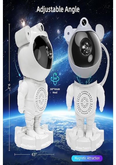 Projeksiyon Gökyüzü Gece Lambası Astronot Bluetooth Hoparlör Hareketli Galaxy Bulutsu Zamanlayıcılı Beyaz