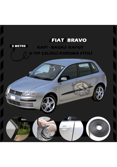 Fiat Bravo Oto Araç Kapı Koruma Fitili 5 Metre Parlak Siyah Renk
