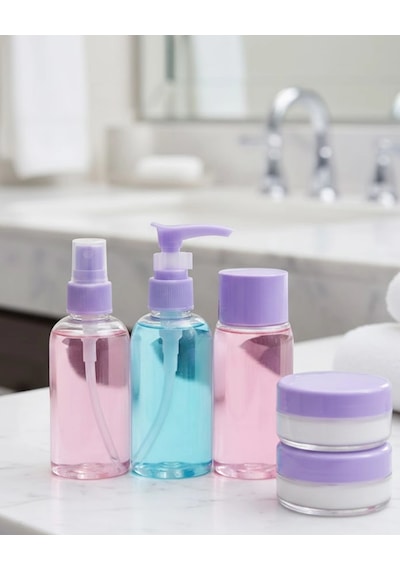Taşınabilir 5 Li Seyahat Banyo Seti Şeffaf Kozmetik Kapları