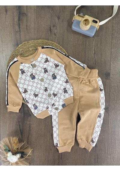 Bebicix Panda Baskılı Relaxed Eşofman Takımı Sütlü Kahve