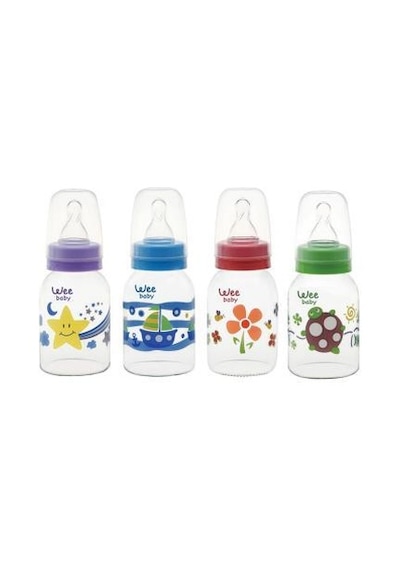Wee 877 Silikon Kls. Kiraz Uçlu Cam Biberon 125 ML