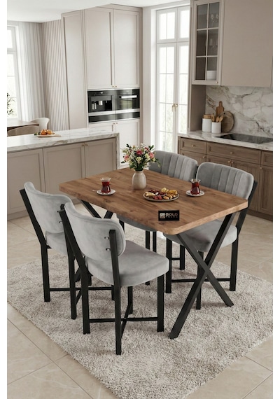 Reyo Falez Elma 110x70 Cm Masa Takımı 4 Sandalyeli Modern Mutfak Balkon Kafe Yemek Masası Seti Atlantik Çam - Gri 9884 Reyo Falez Elma 110x70 Cm Masa Takımı 4 Sandalyeli Modern Mutfak Balkon Kafe Yemek Masası Seti Atlantik Çam - Gri 9884
