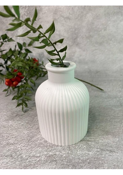 İskandinav Çizgili Dekoratif Pampas Beyaz Beton Vazo 9.5 X 7 Cm