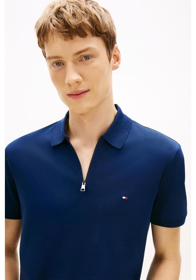 Tommy Hilfiger Interlock Zıp Reg Polo Erkek Mavi Polo - Mw0mw42758