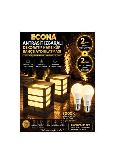 2 Adet Antrasit Dekoratif Kare Küp Set Üstü Izgaralı Abs Bahçe Aydınlatma Armatürü Set Üstü Dekoratif Aplik,baba Üstü,9w Led Ampul Dahil 3000k