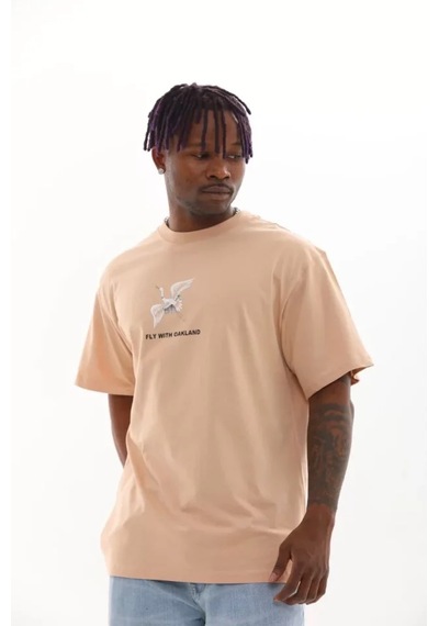 Suma Bej Renk Unisex Oversize Baskılı T-shirt