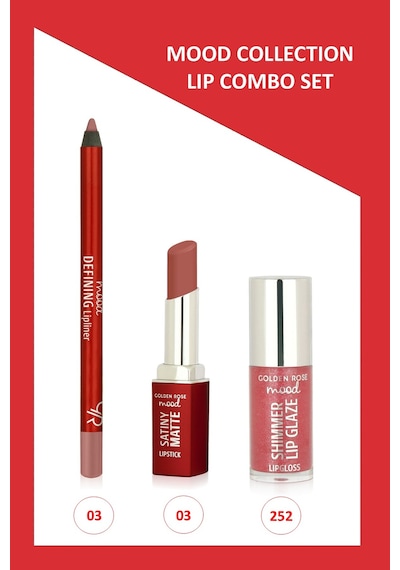 Mood Lip Combo Set - Dudak Kalemi No:03 - Matte Ruj No:03 -dudak Parlatıcısı No:252 00