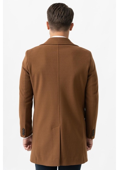 White Stone Ancona 4025-2 Düz Ceket Yaka Slim Fit Pamuklu Kaban Camel-Camel