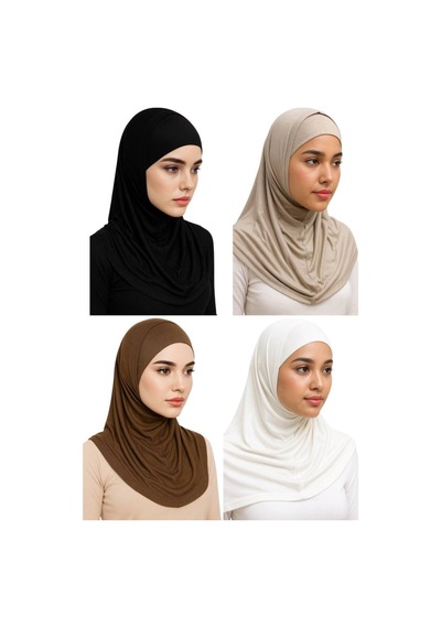Aldaıyr 4 Adet Hijab 2 Parça Likra Kumaş Siyah Bej Açık Kahve Ekru