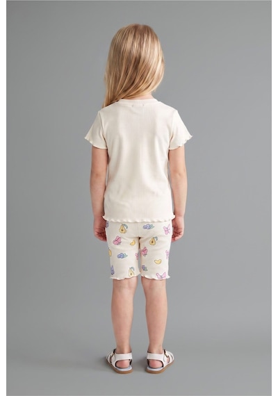 Defacto Baskılı Kıvırcık Kenarlı Fitilli Kaşkorse Şortlu 2li Pijama Takımı Kız Bebek H9310a526smwt46 Beyaz-wt46