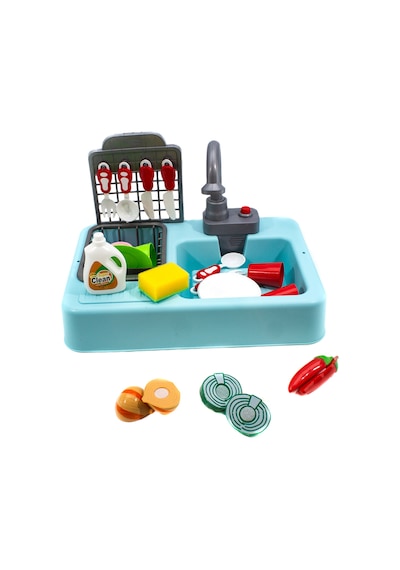 Oyuncak Mutfak Lavabo Modern Mutfak Su ile Çalışan Set Mavi