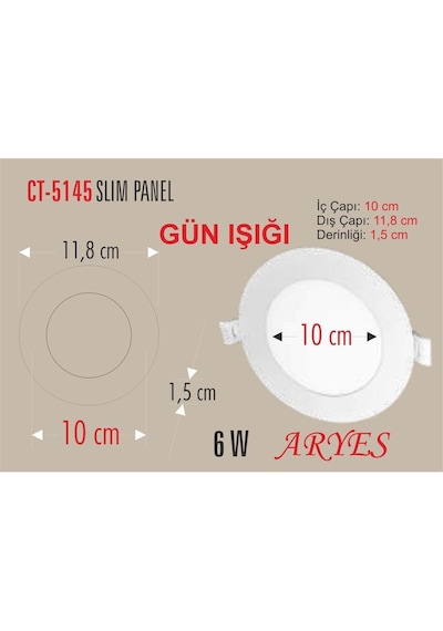 Cata 10 Adet 6 Watt Panel Led Ct-5145g Gün Işığı - Alüminyum Kasa Çok Renkli