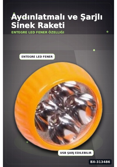 Bay Lityum Bataryalı Sinek Öldürücü Raket - El Feneri Ve Led Işıklı, 1 Adet Bx-313486 Najmaddin
