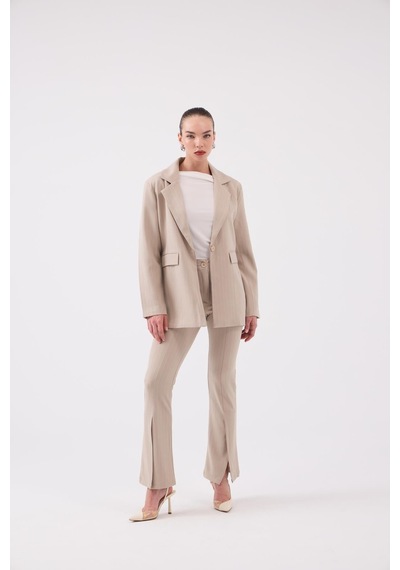 Holly Lolly Vatkalı Astarlı Blazer Striped Blazer Ceket Bej