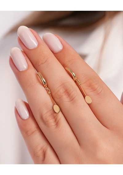 Debora Jewelry 14 Ayar Altın İnce Çubuk Detaylı Sallantılı Küpe