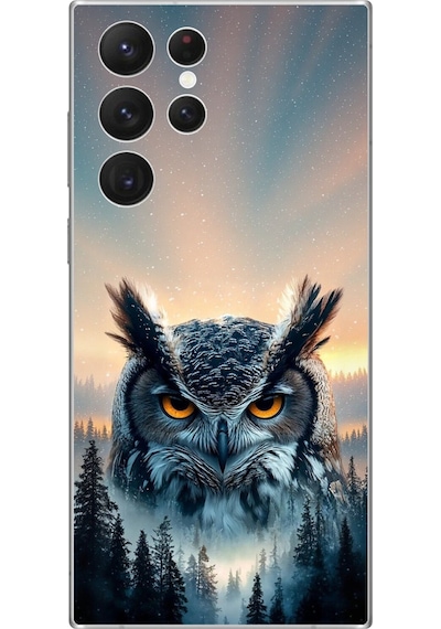 Samsung Galaxy S22 Ultra Uyumlu Şeffaf Kılıf Baykuş Tasarımlı