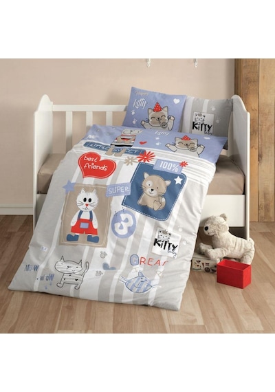Clasy Ranforce Bebek Nevresim Takımı Kitty V1 Mavi