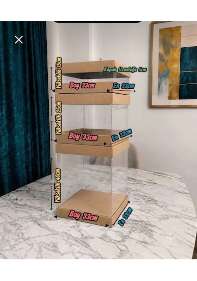 Asetat Gelin&damat Çeyiz Bohça Kutusu Kraft 3'lü Set 1 Takım Şeffaf Katlanabilir Demonte Söz Nişan Hediyelik Ölçüler Büyükboy:33 33 40cm Orta Boy: 33 33 25cm Küçük Boy: 33 33 15cm