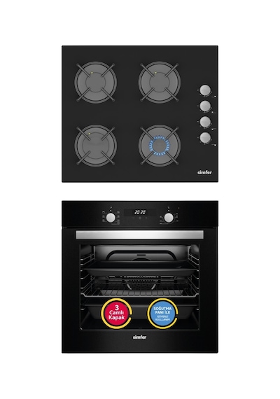 Simfer 8 Fonksiyon Power Turbo Siyah 2'li Ankastre Set (7327 Fırın + 3500 Ocak)