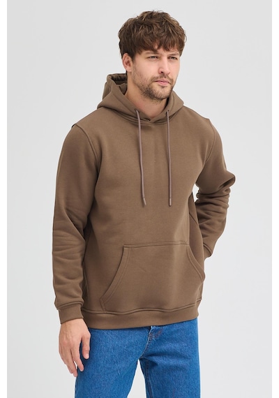 Polostate Erkek Kahverengi Standart Fit Normal Kesim Içi Polarlı 3 Iplik Kapüşonlu Pamuklu Sweatshirt Kahverengi