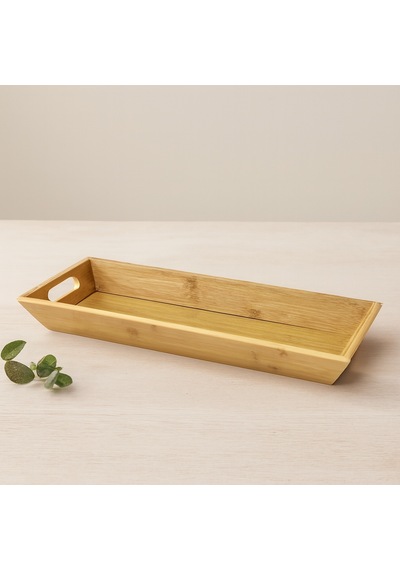 Bambu Ahşap Sunum Tepsisi 16x40x4 Cm Çift Kulplu Çr